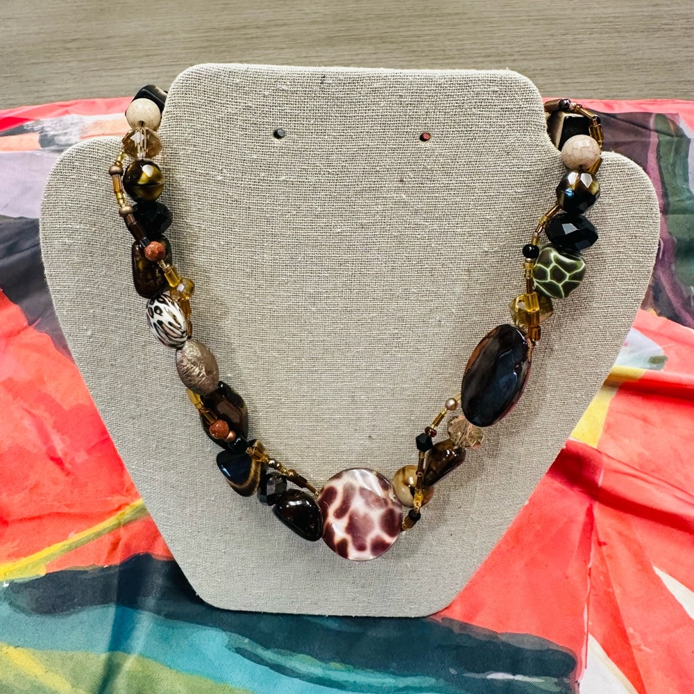 Handcrafted Brown & Amber Beaded Statement Necklace